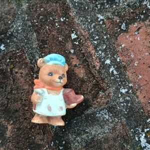 Homco Bear Chef Figurine with Blue Hat and Brown Apron